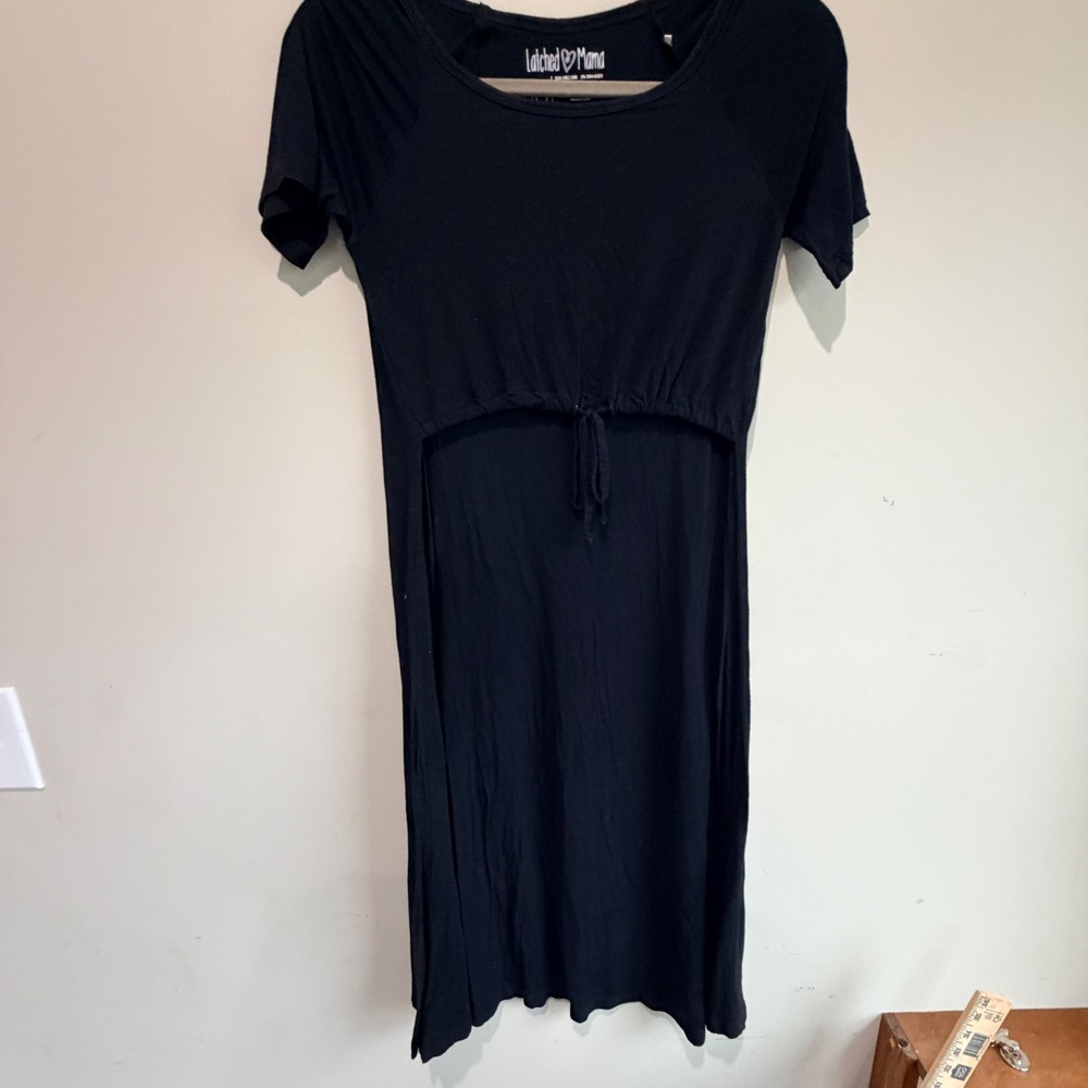 Latched Mama Nursing Dress Women XS Black Stretch Flowy Minimalist Lounge Comfy